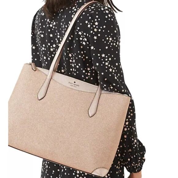 KATE SPADE GLITTER TOTE, UNIVERSAL LAPTOP SLEEVE, & PHONE CROSSBODY IN ROSE GOLD - Picture 4 of 10
